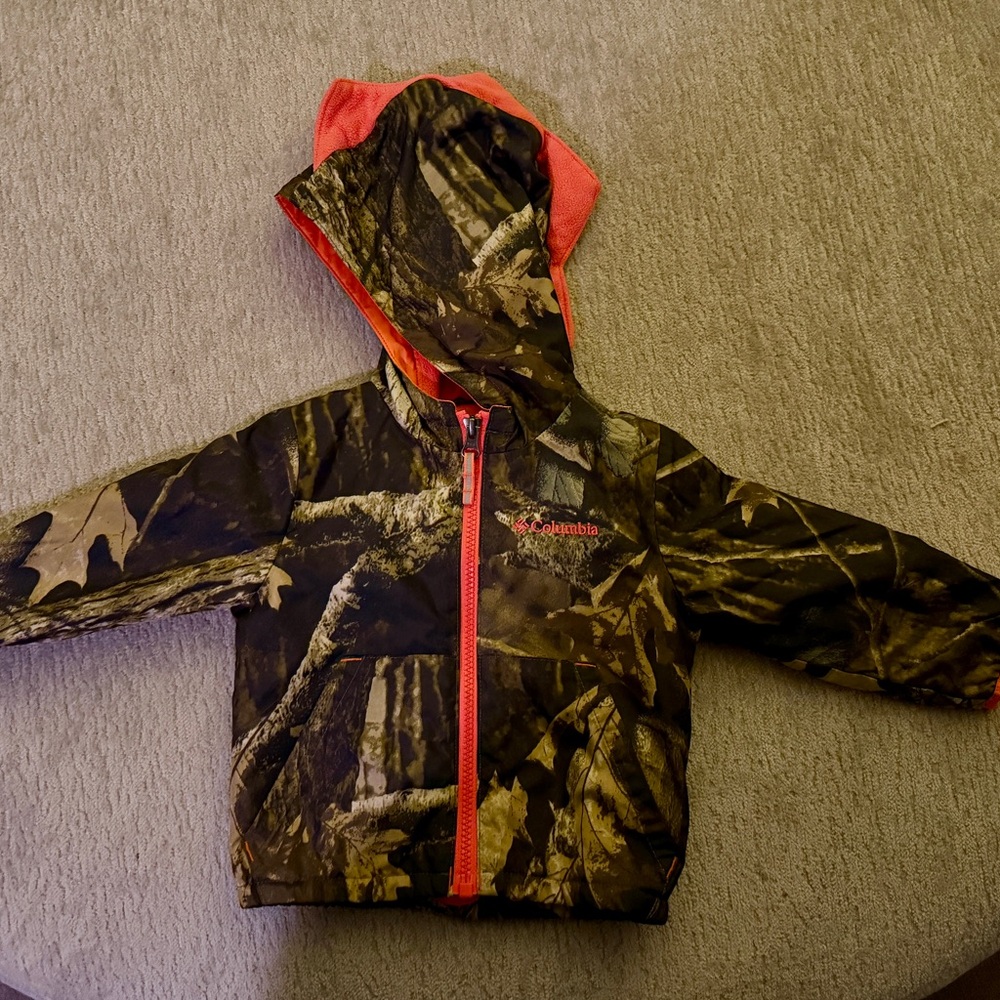 Columbia Kids' Camo Jacket with Bright Orange Dinosaur Trim 12-18m